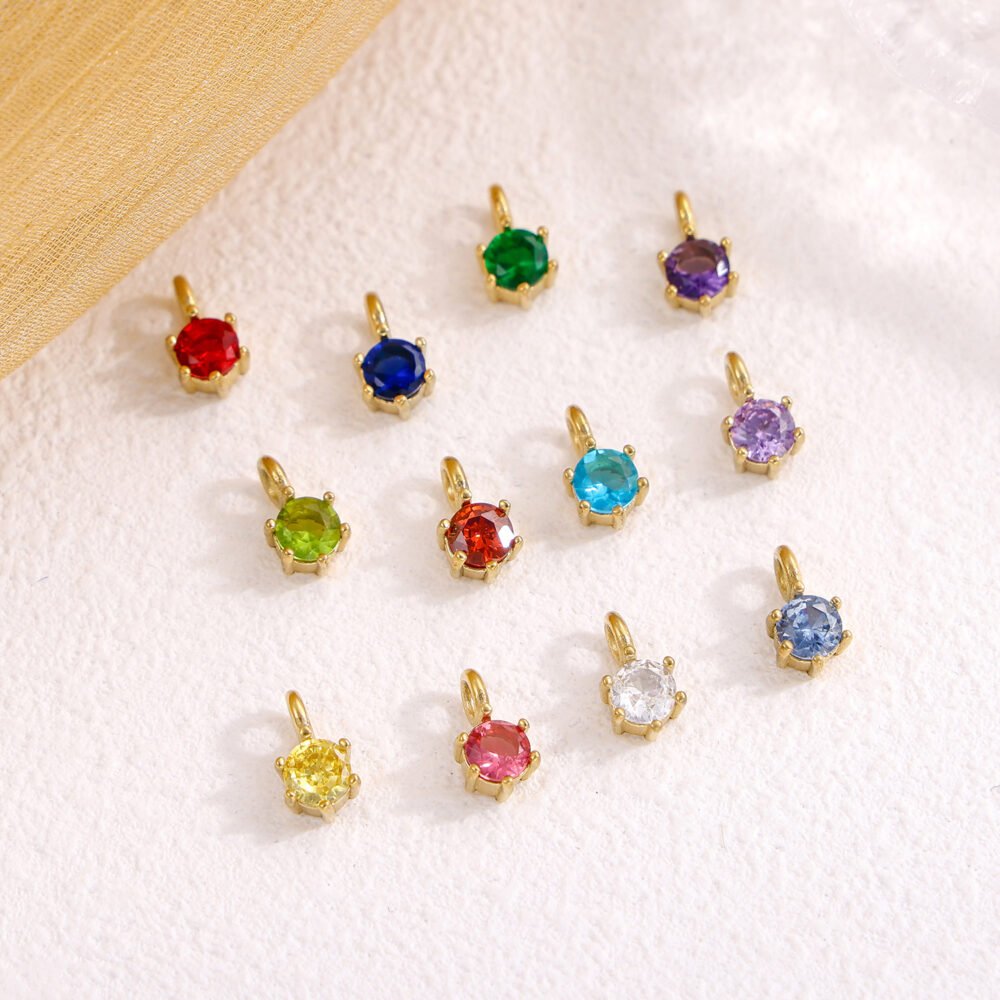 Stainless Steel Round Water Drop Zircon Pendants & Charms - Image 2