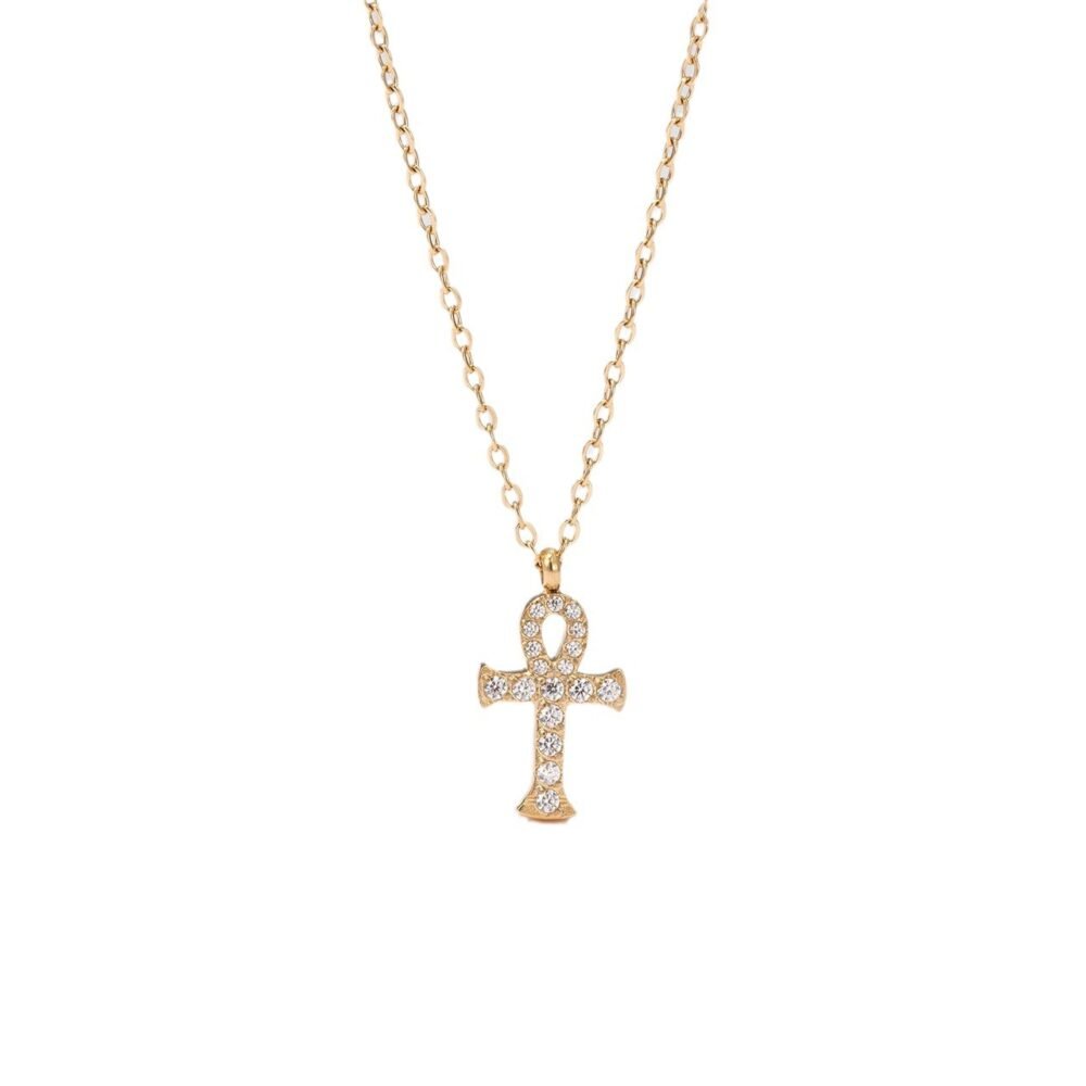 Zircon-Inlaid Cross Sweater Chain Necklace - Image 5