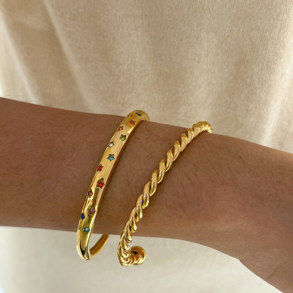 Colored Diamond Star Heart Opening Bracelet - Image 5