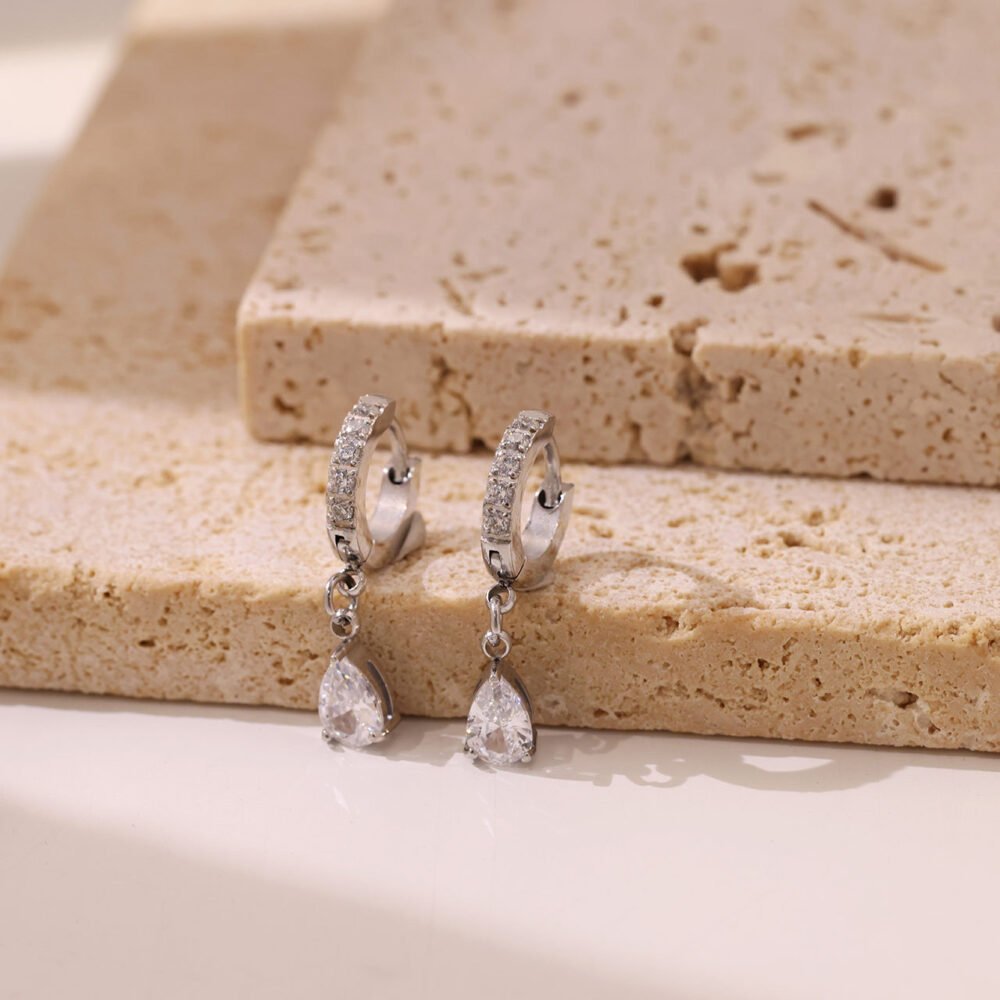 Inlaid Zircon Water Drop Earrings - Image 4