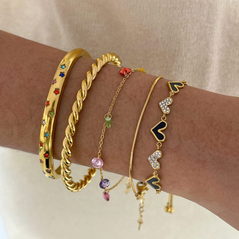 Colored Diamond Star Heart Opening Bracelet