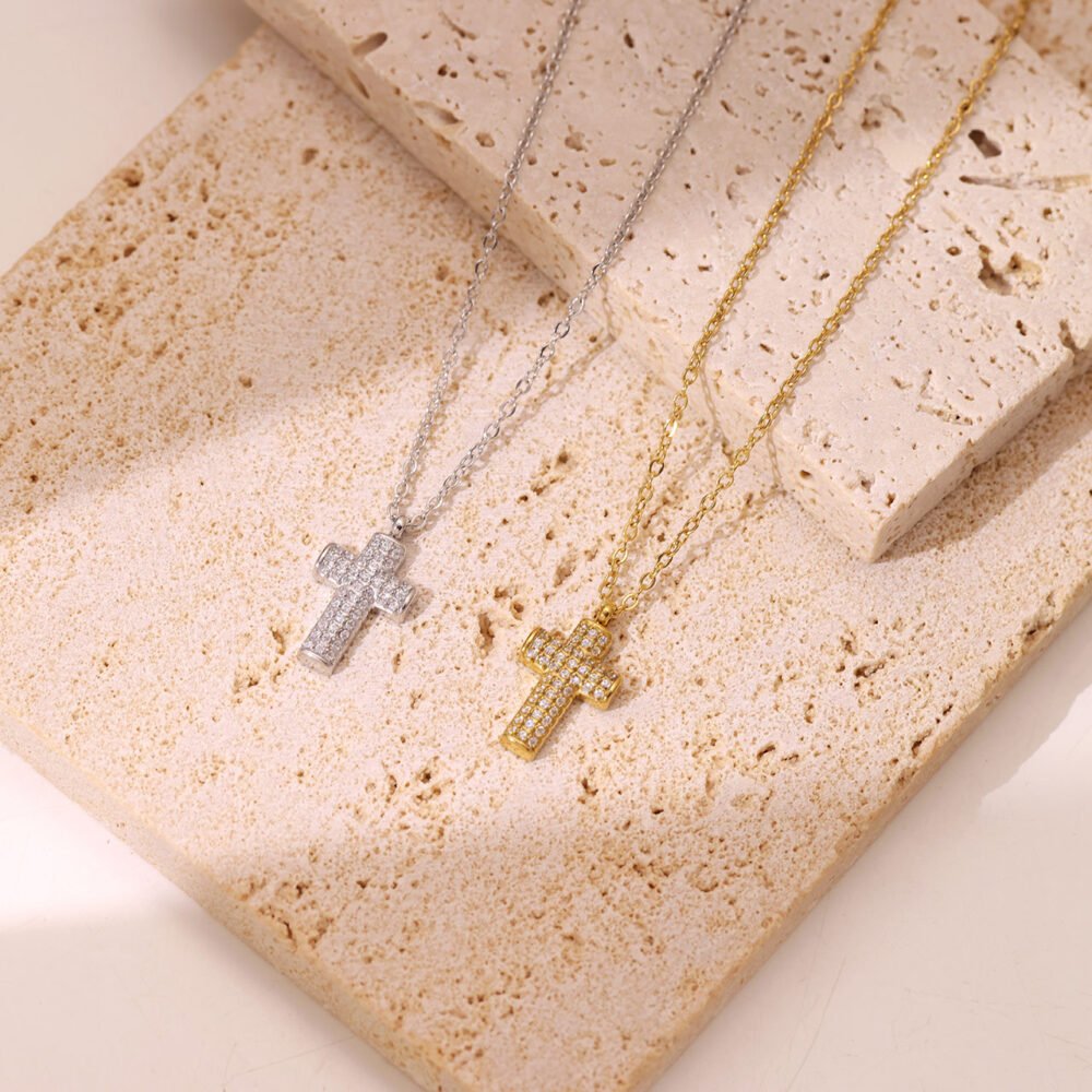Micro-Inlaid Cross Sweater Chain Necklace - Image 2
